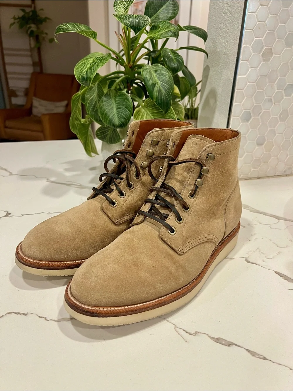 Grant Stone Men's Suede Diesel Boots in Tan - Classic Lace-Up Style